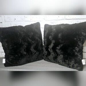 Set of 2 Aspen Black Faux Fur Throw Pillows